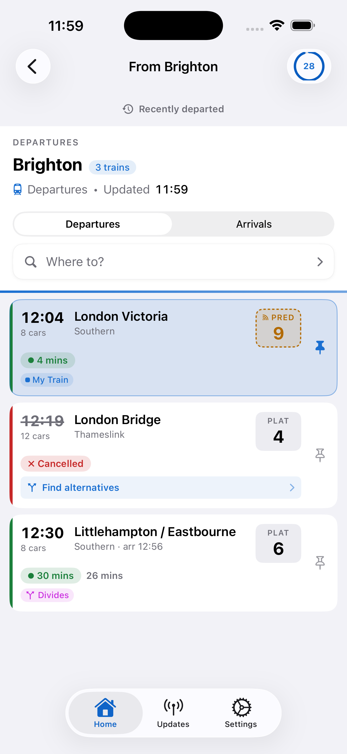 A dividing train called out on the board